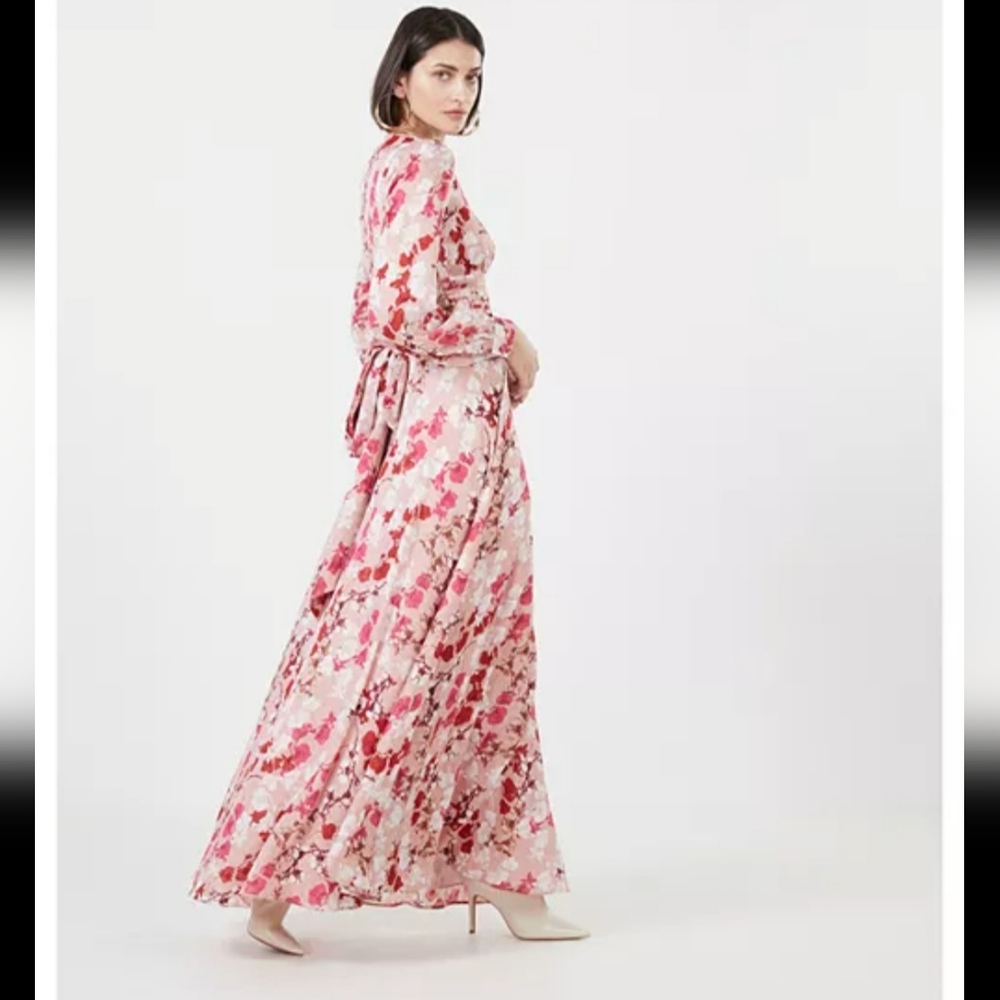 BCBGMAXAZRIA Floral Metallic Thread Maxi Dress Size 12 | $458 Retail - Picture 6 of 13